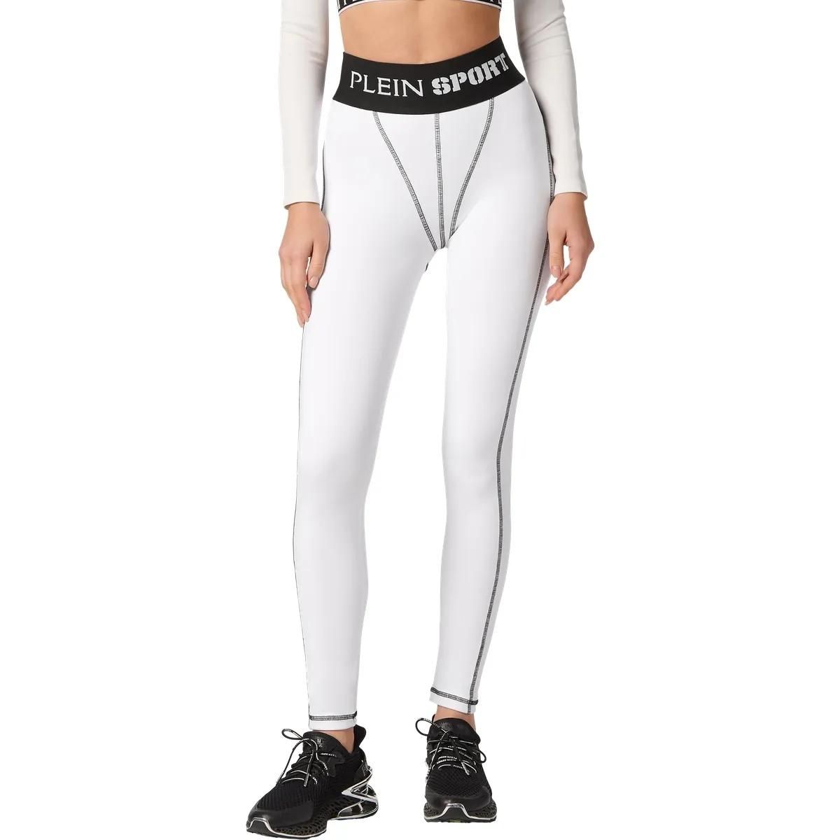 Weiße Sport Leggings mit Logo-Bund