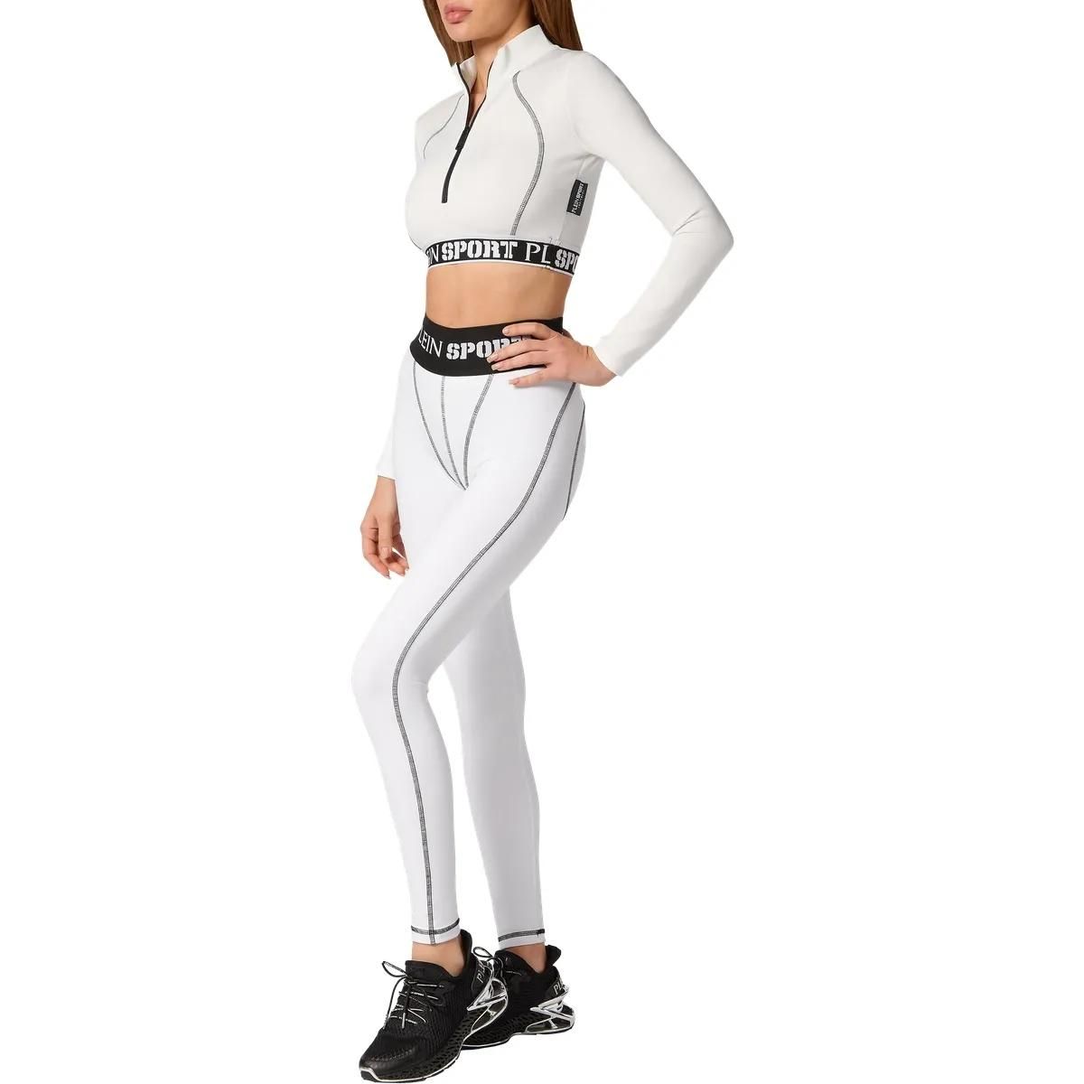 Weiße Sport Leggings mit Logo-Bund