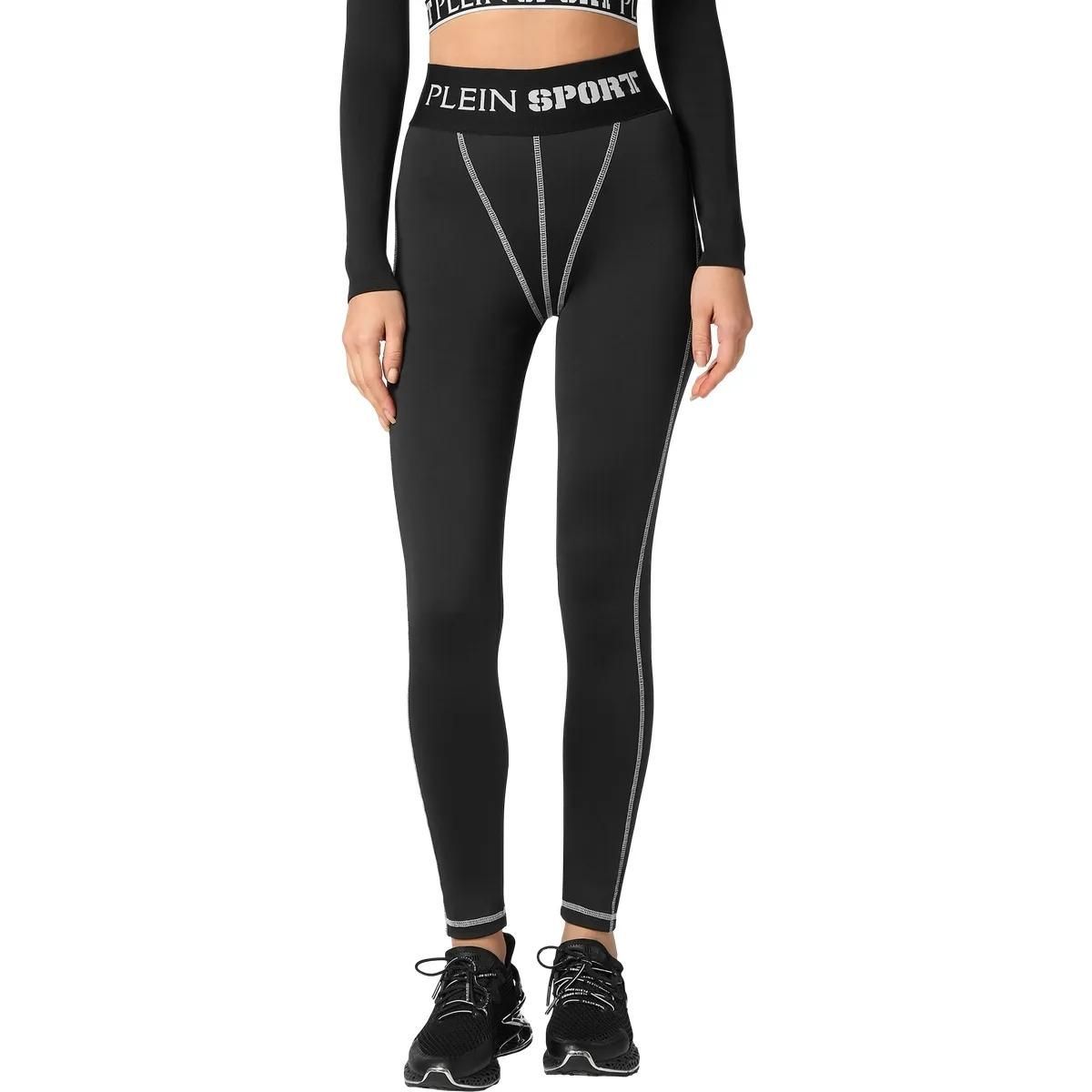 Sportliche Leggings mit hohem Bund und Logo-Bund