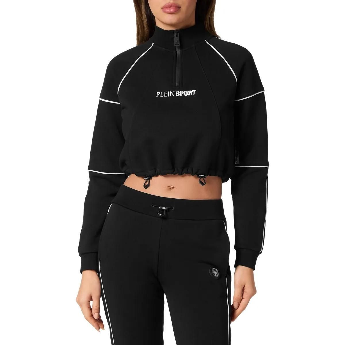 Cropped Fleecepullover mit Paspeldetails