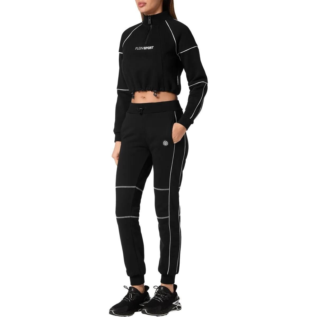 Cropped Fleecepullover mit Paspeldetails