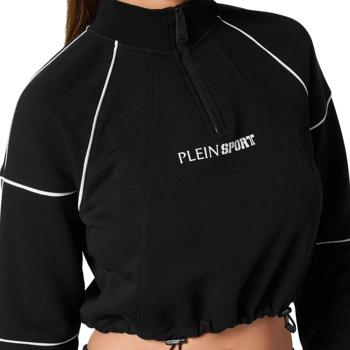 Cropped Fleecepullover mit Paspeldetails