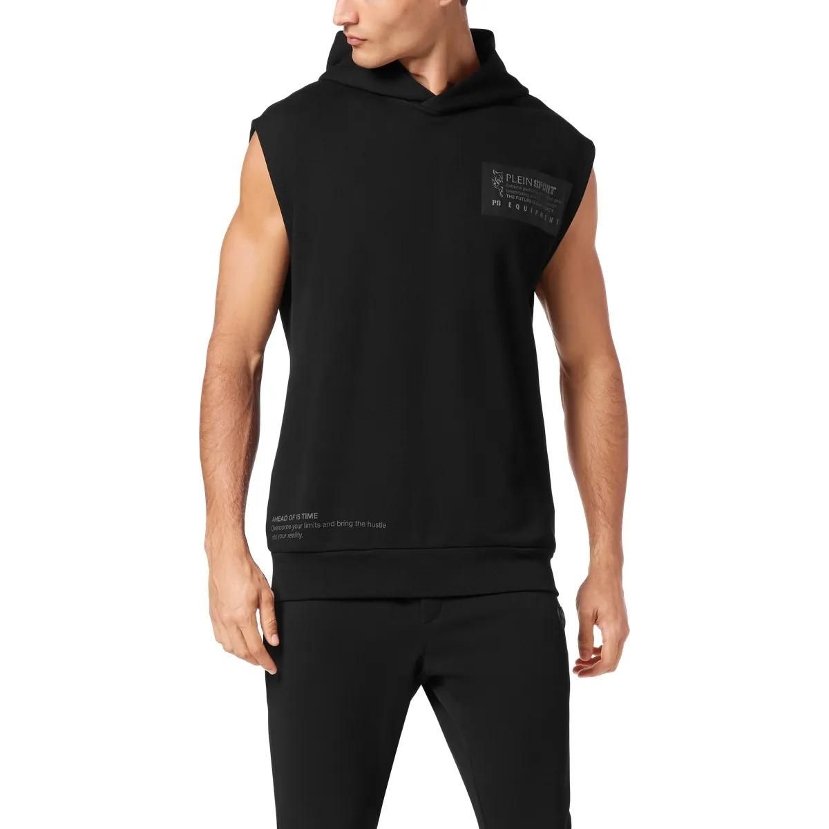 Ärmelloser Kapuzenpullover aus Baumwollfleece