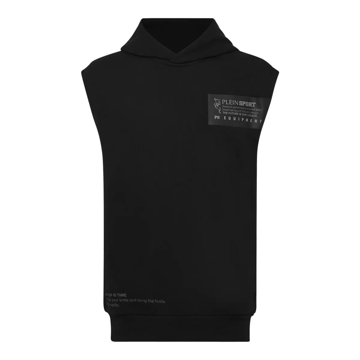 Ärmelloser Kapuzenpullover aus Baumwollfleece