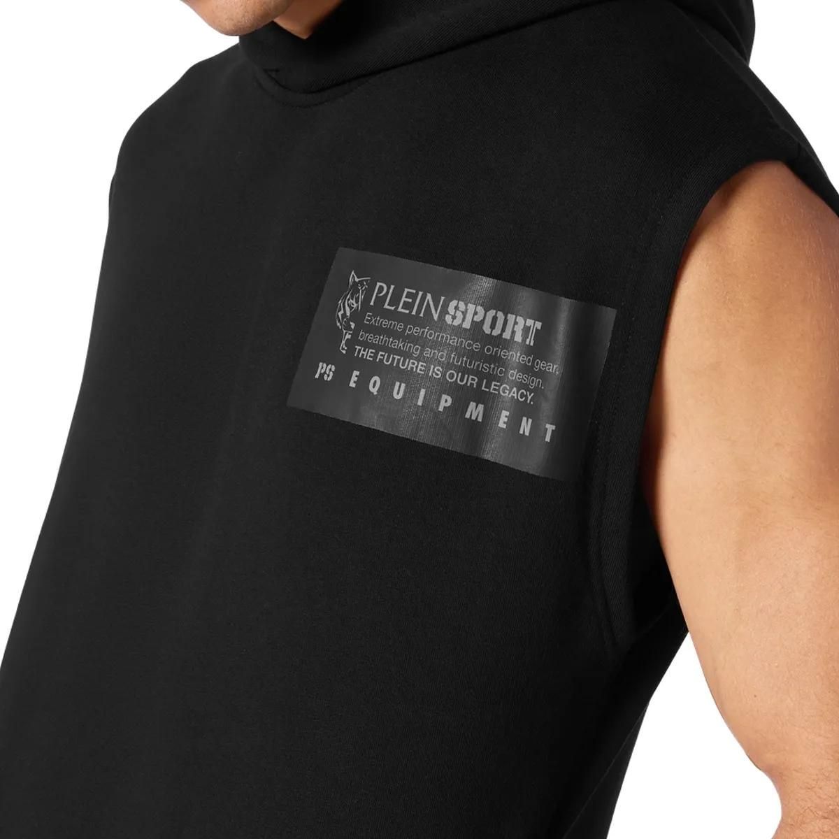 Ärmelloser Kapuzenpullover aus Baumwollfleece