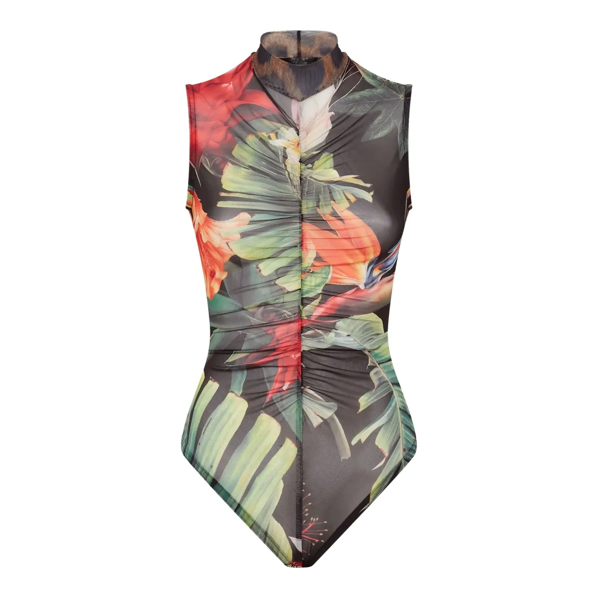 Tropischer Blumenmuster Body mit Stehkragen