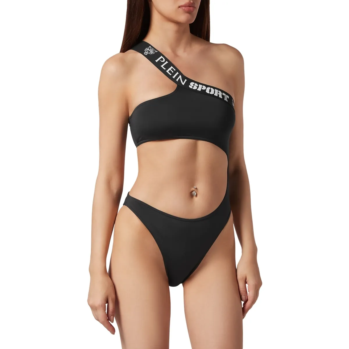 One-Shoulder Monokini mit Logostreifen