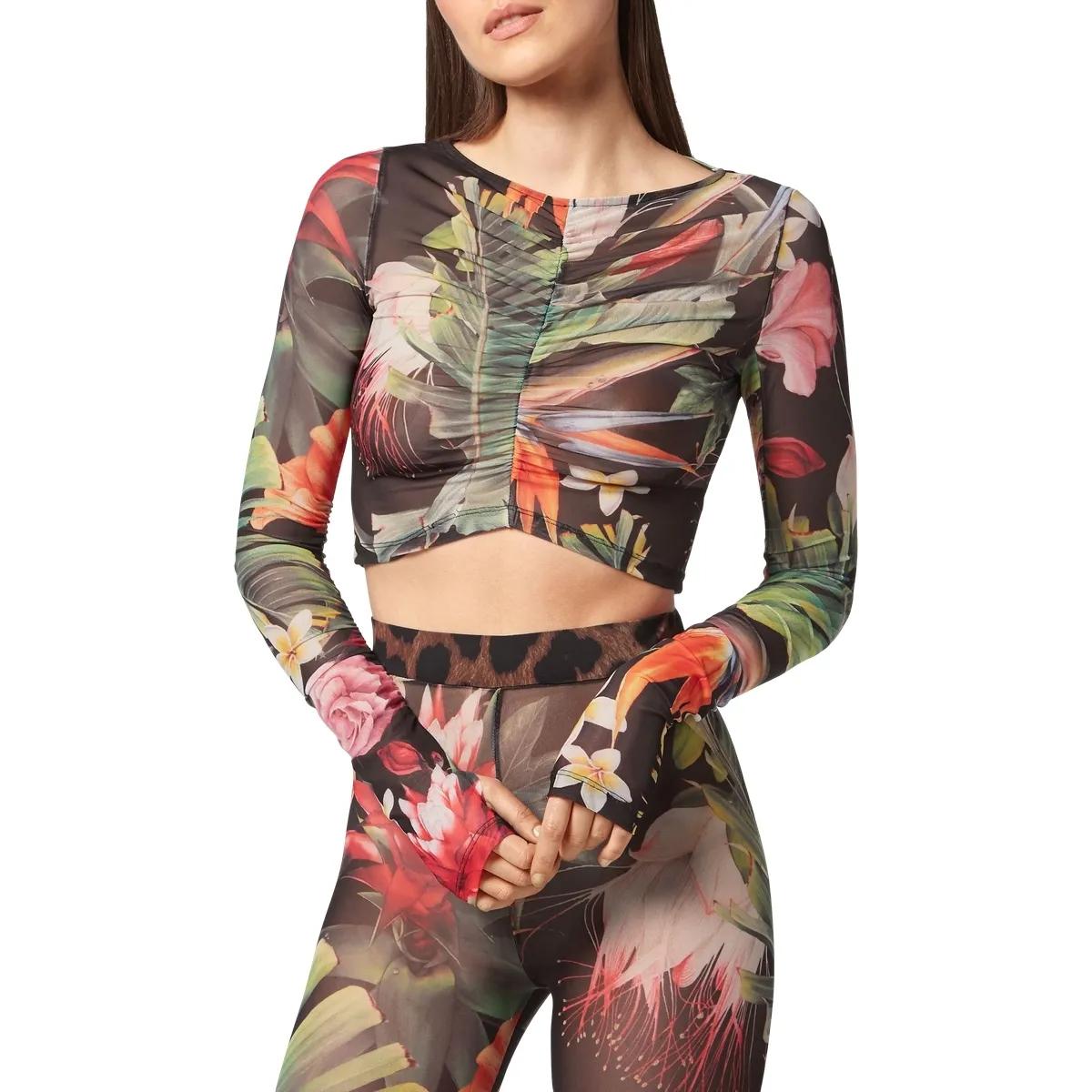 Langärmeliges Crop-Top mit Blumendruck