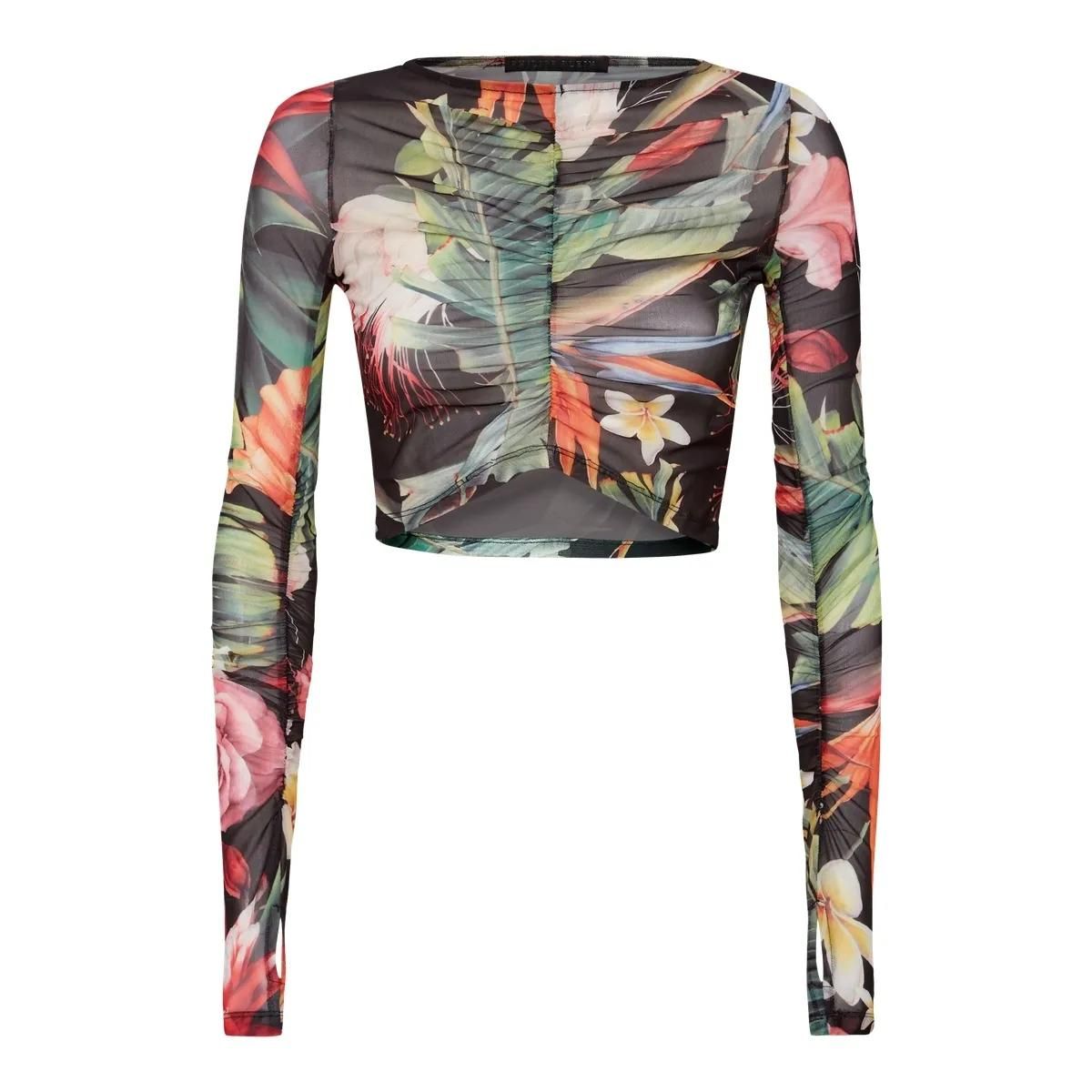 Langärmeliges Crop-Top mit Blumendruck
