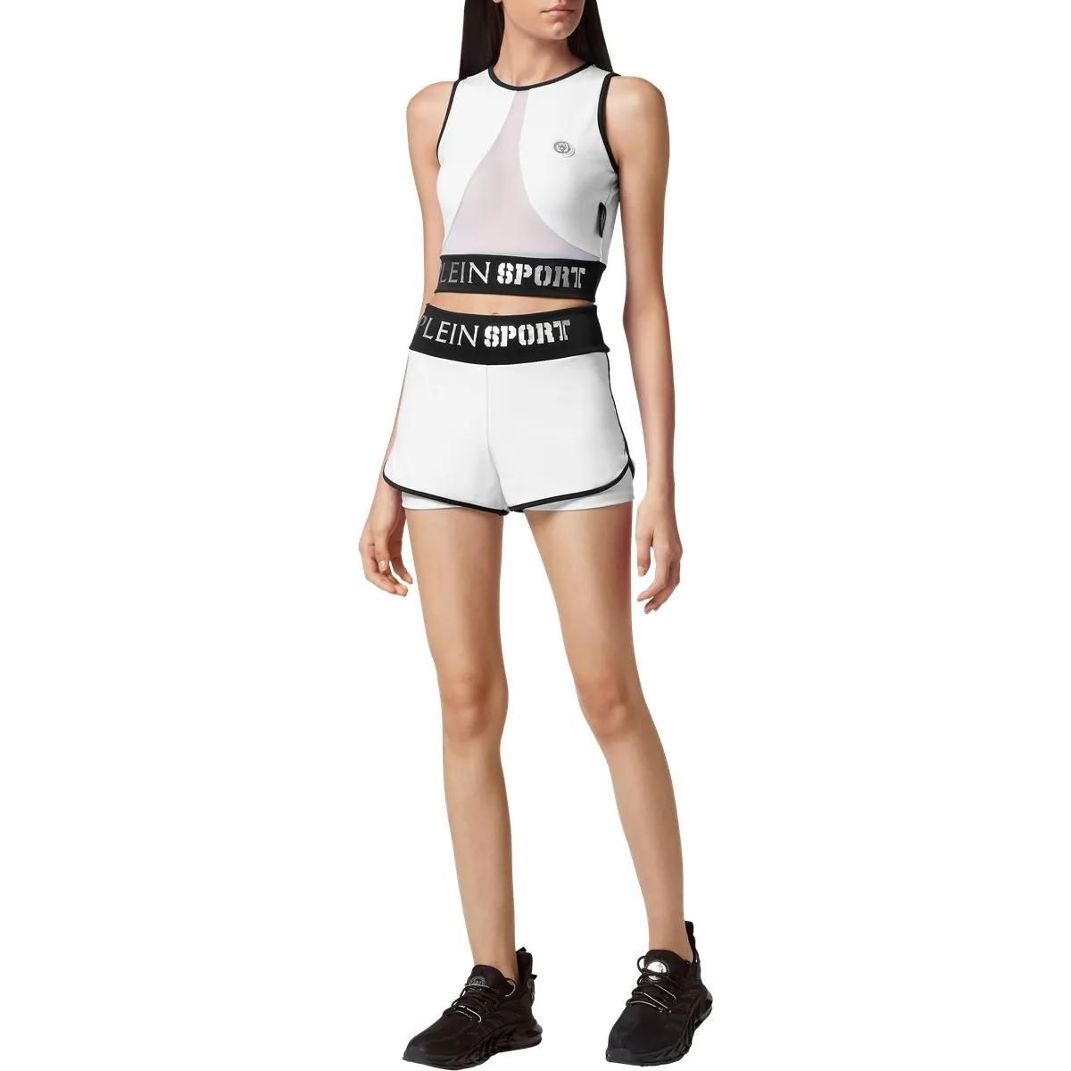 Weiße Laufshorts mit Logo-Bund