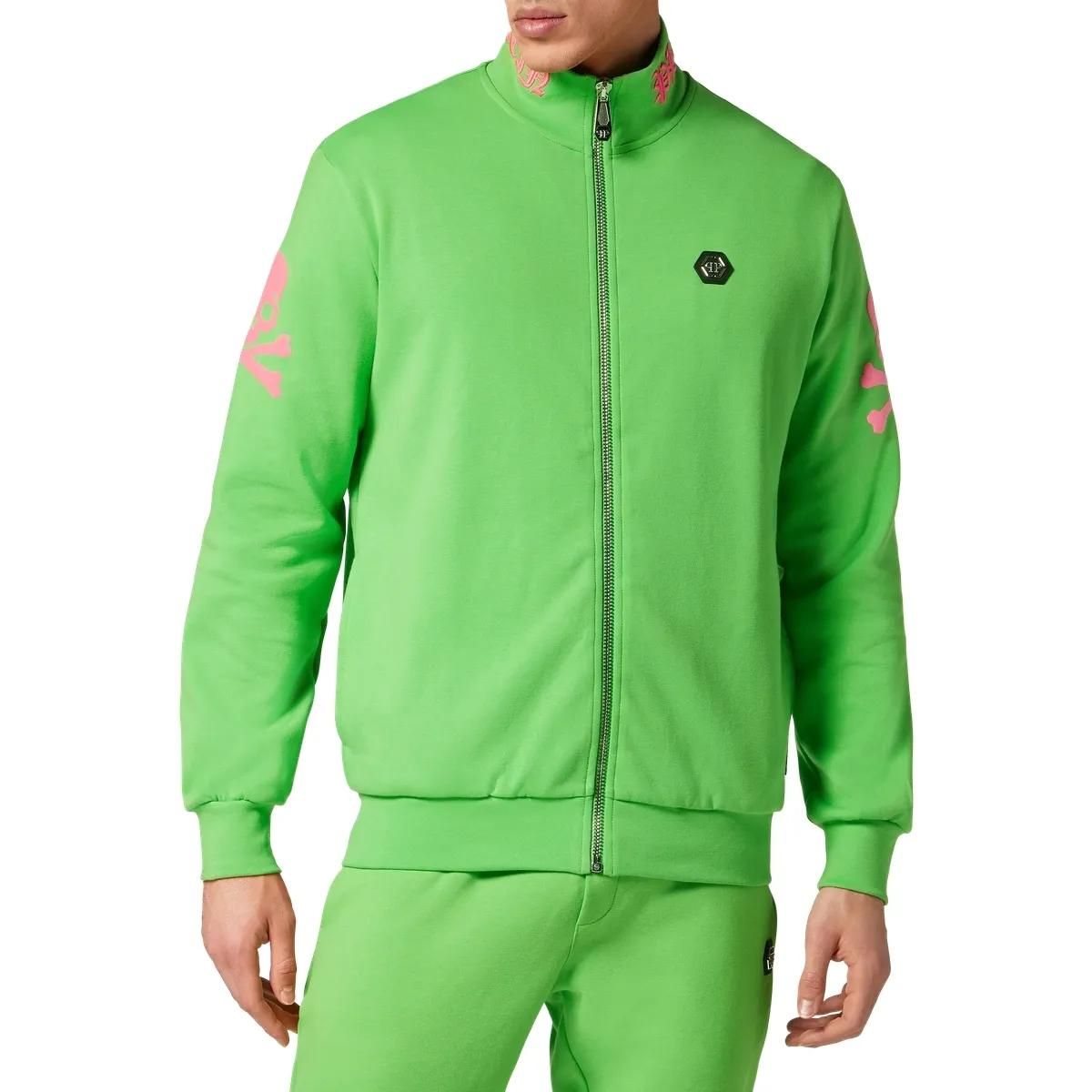 Grüne Baumwollfleece Jacke mit Reißverschluss