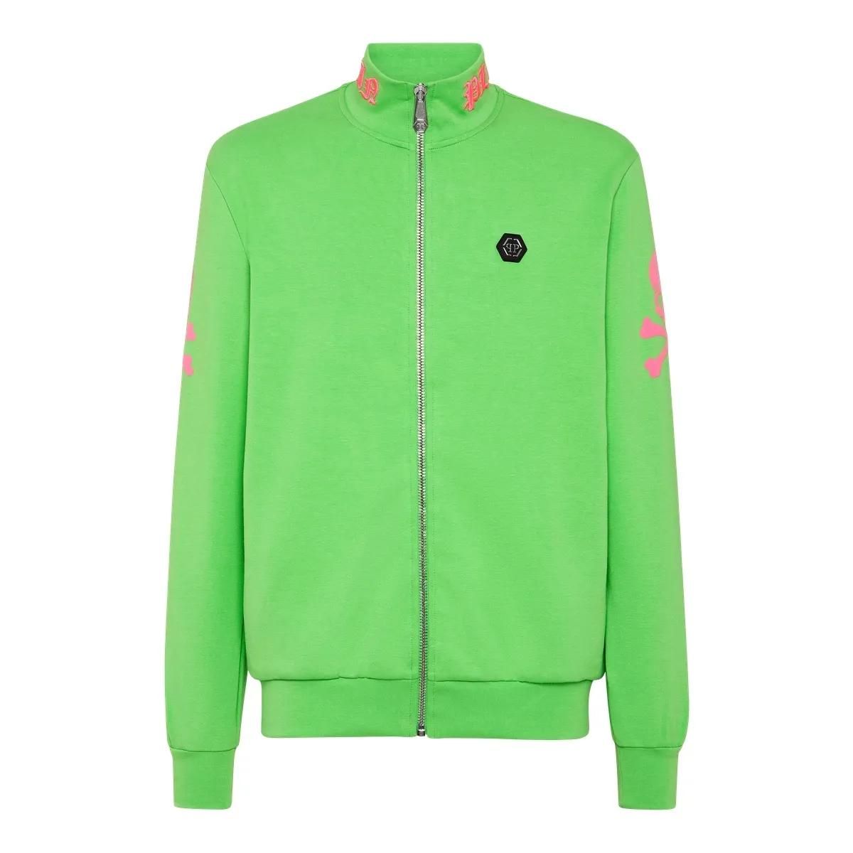 Grüne Baumwollfleece Jacke mit Reißverschluss