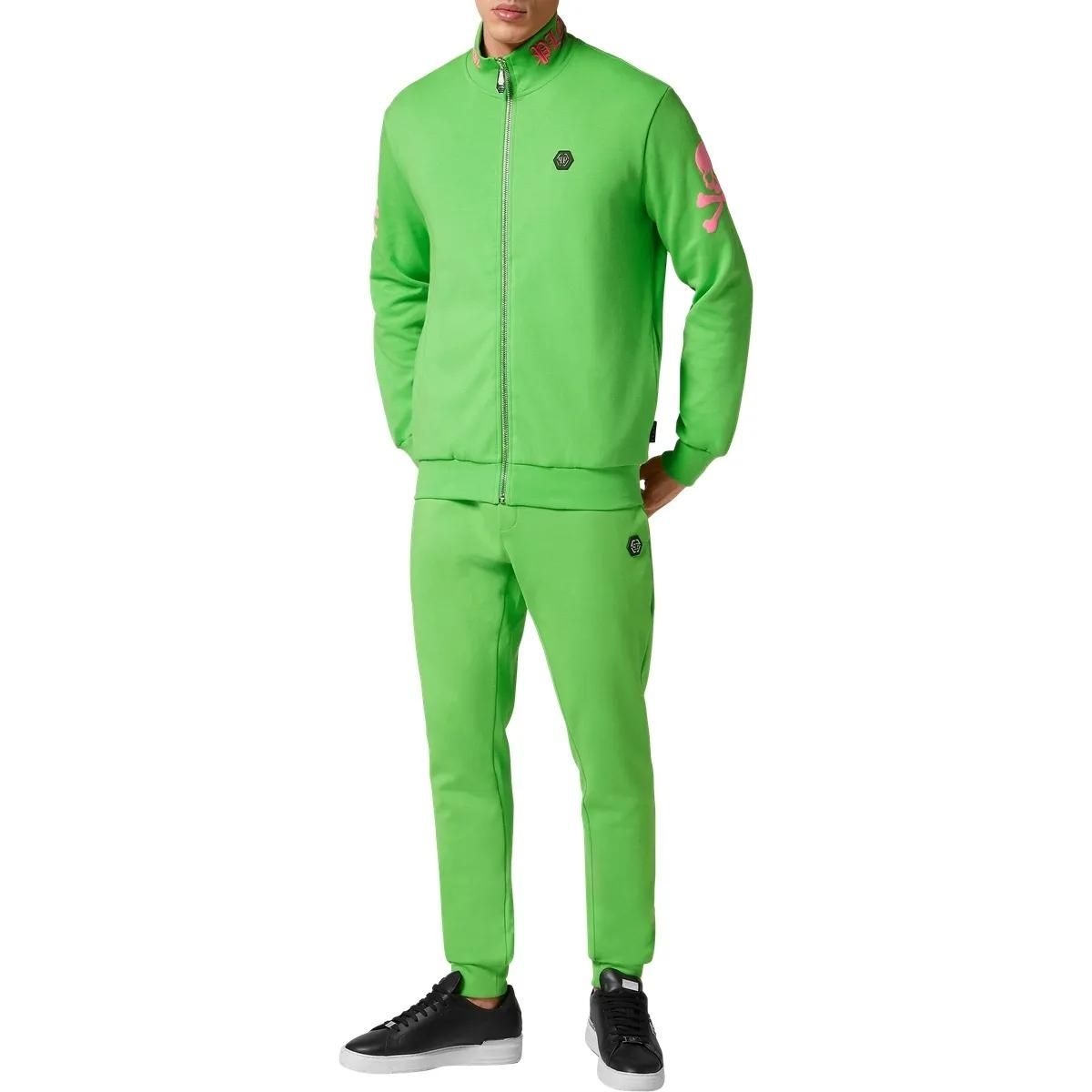 Grüne Baumwollfleece Jacke mit Reißverschluss