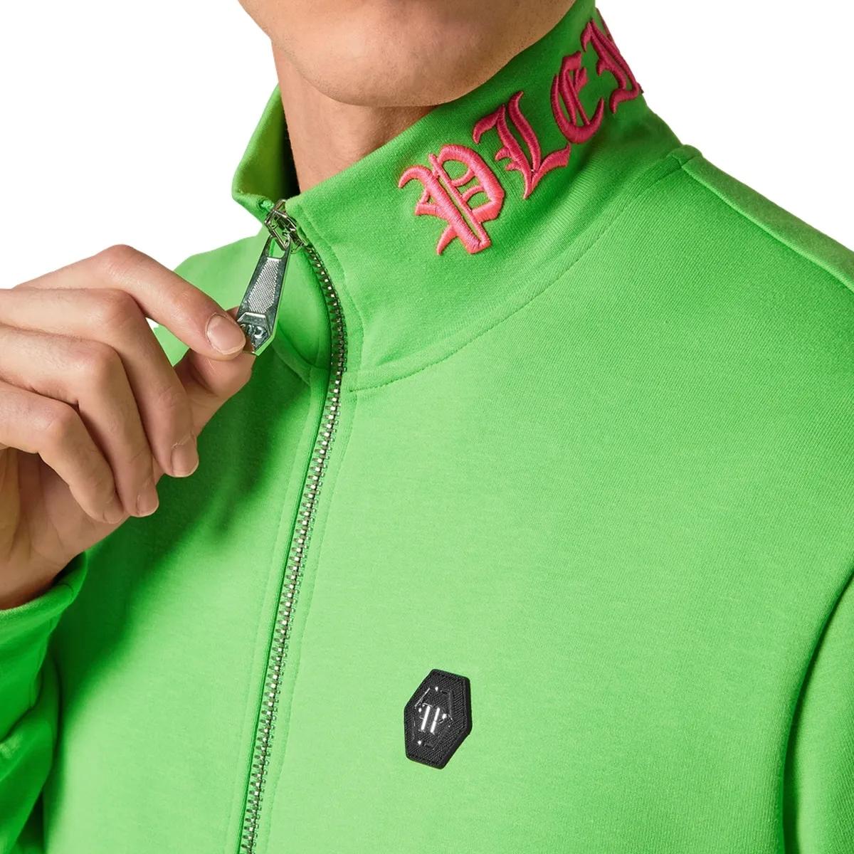 Grüne Baumwollfleece Jacke mit Reißverschluss