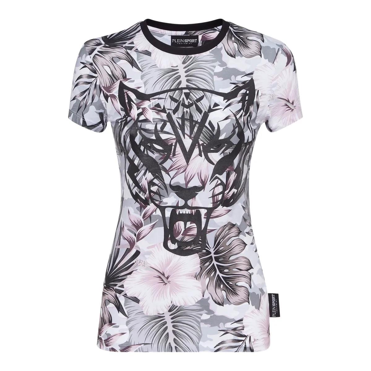 Figurbetontes T-Shirt mit floralem Tigerprint