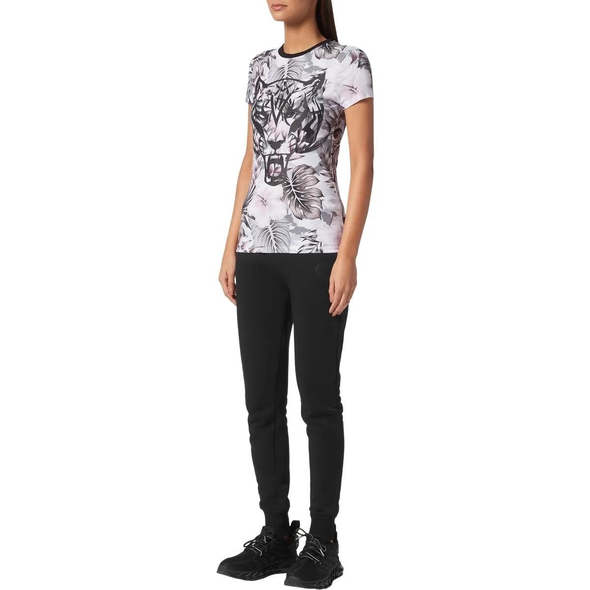 Figurbetontes T-Shirt mit floralem Tigerprint