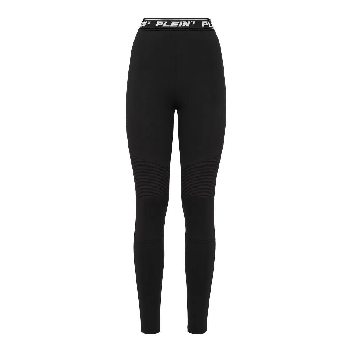 Schwarze, hoch taillierte Leggings mit Logo-Bund