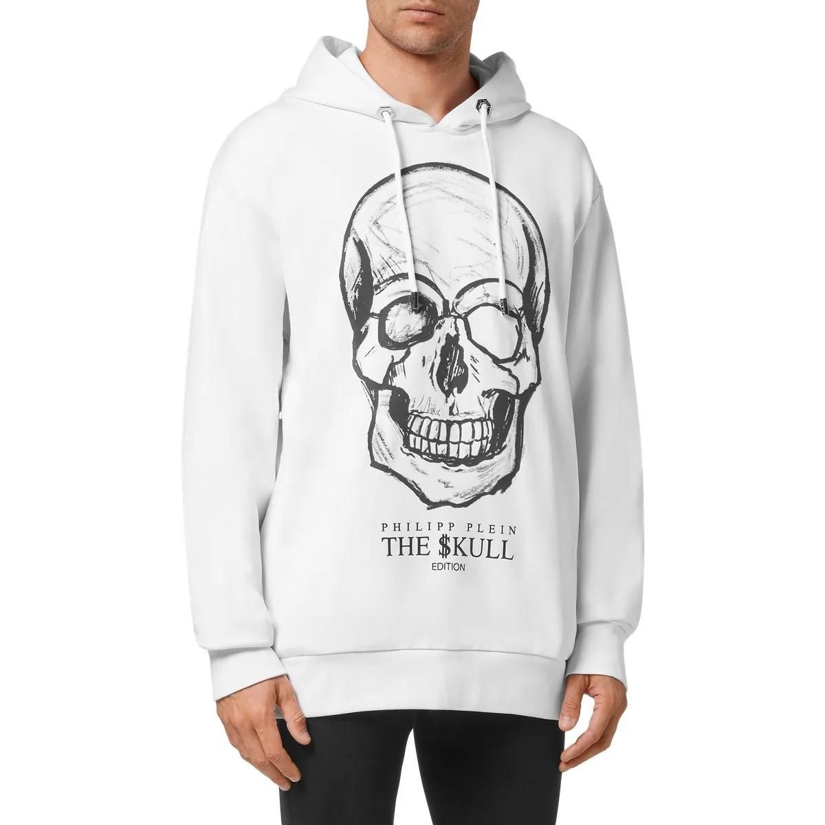 Baumwollfleece-Kapuzenpullover mit Totenkopf-Grafik
