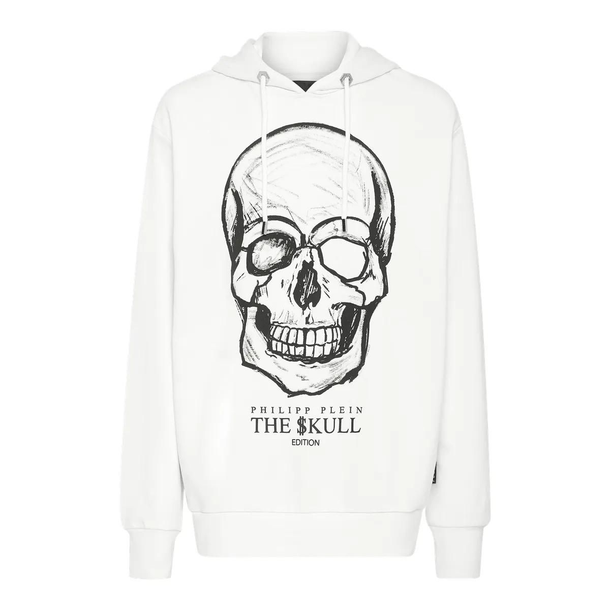 Baumwollfleece-Kapuzenpullover mit Totenkopf-Grafik