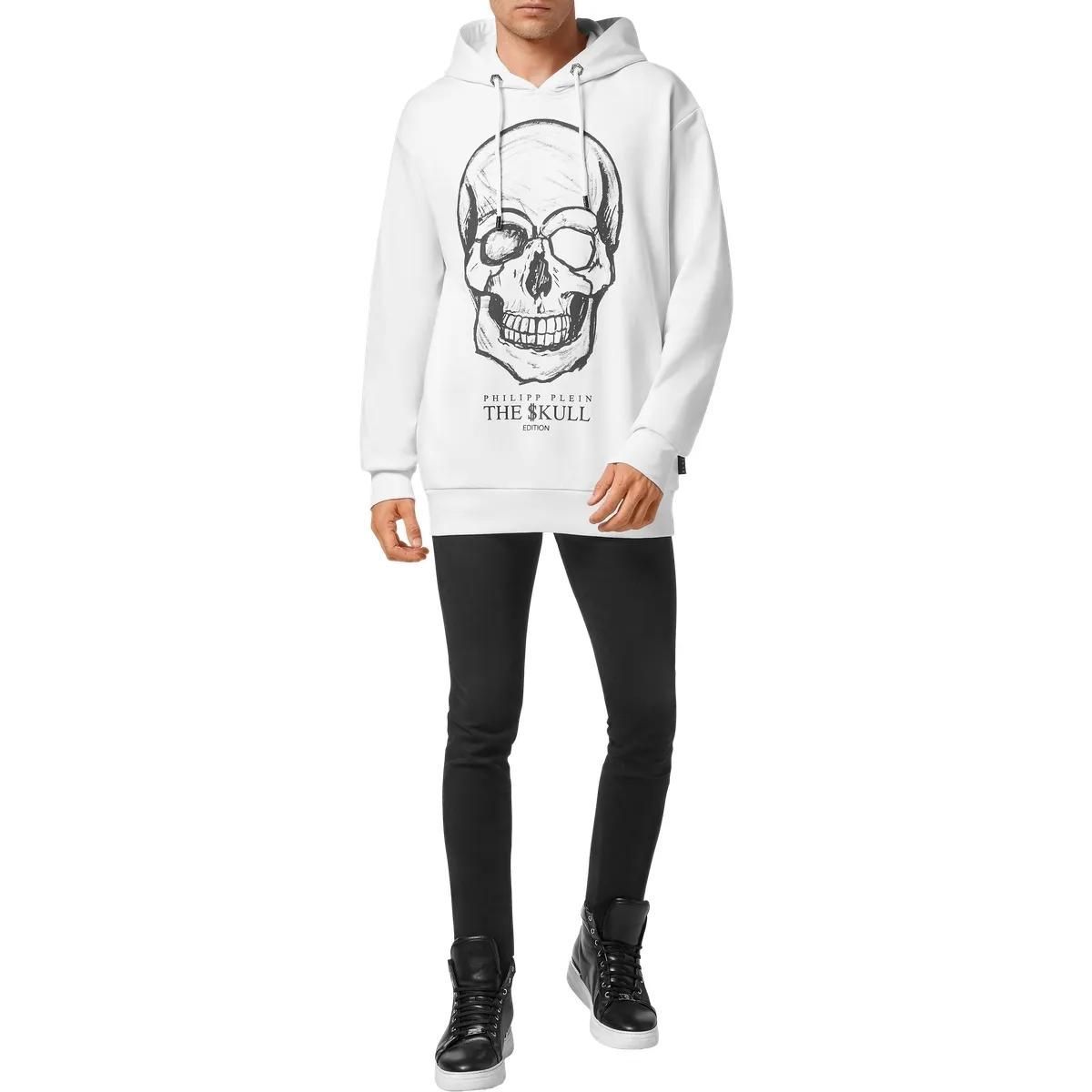 Baumwollfleece-Kapuzenpullover mit Totenkopf-Grafik