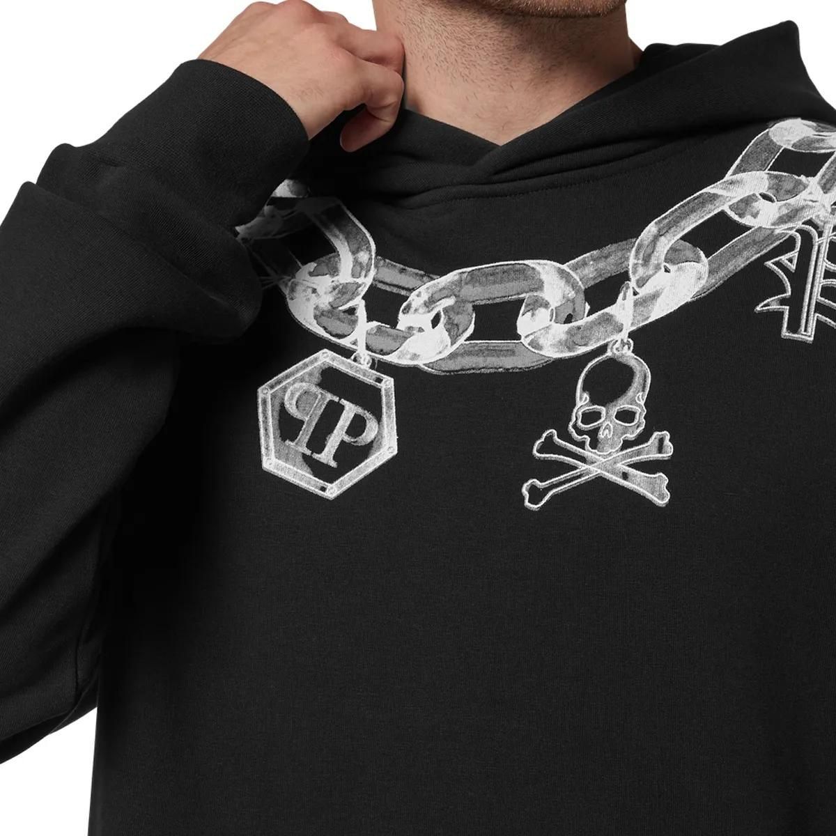 Kapuzenpullover aus Baumwolle mit Ketten-Grafik