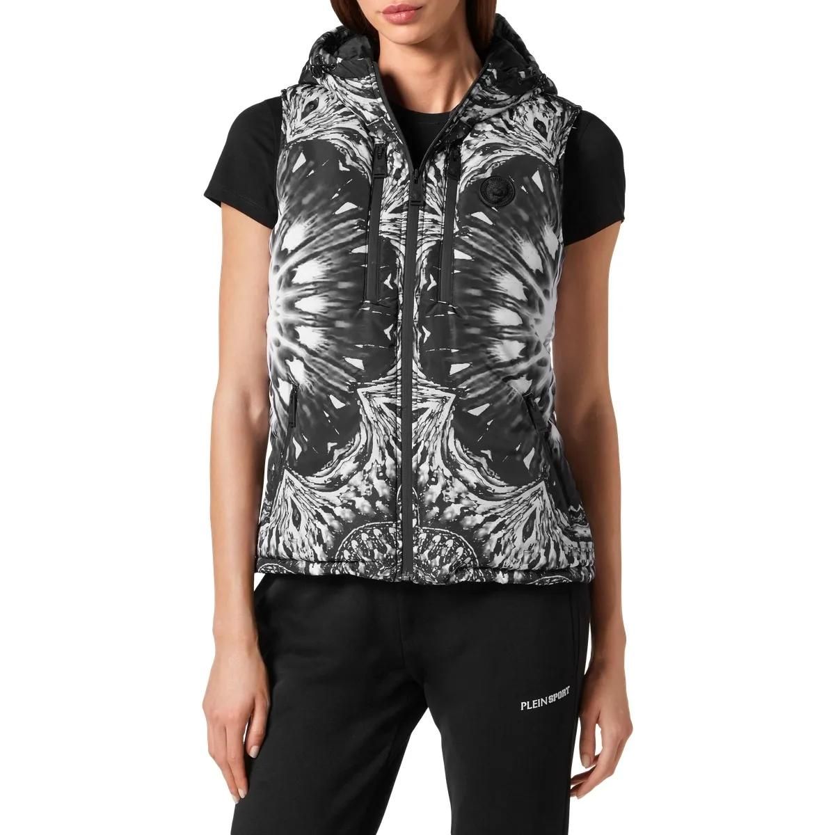 Gepolsterte Weste mit Kapuze, optischer Blumendruck