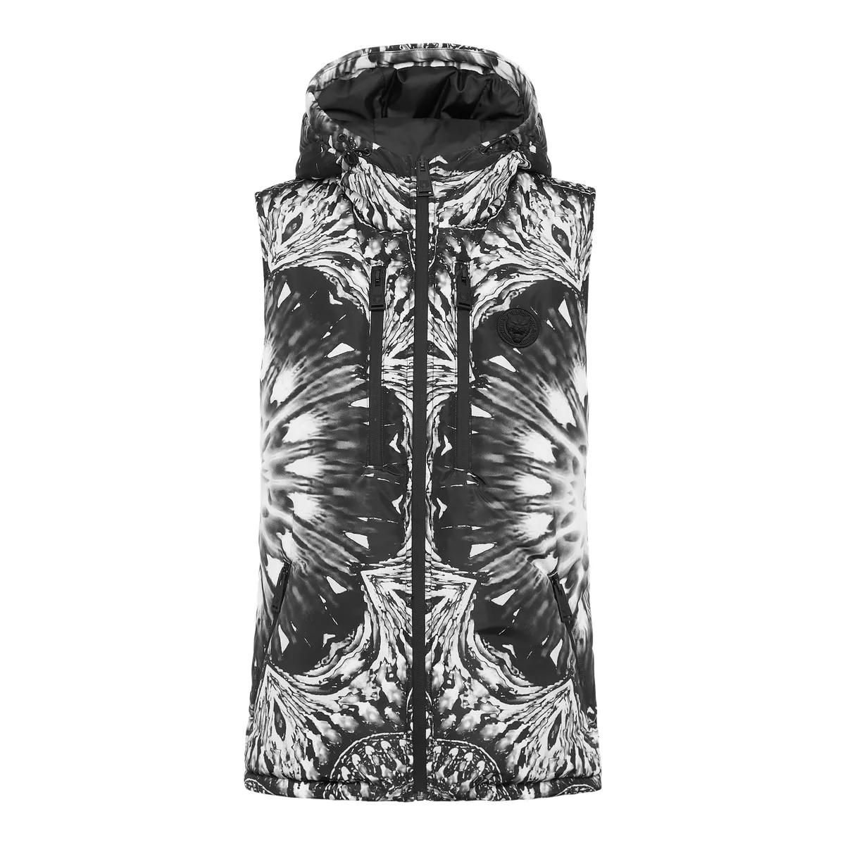 Gepolsterte Weste mit Kapuze, optischer Blumendruck