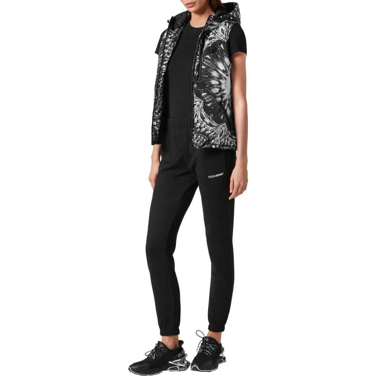 Gepolsterte Weste mit Kapuze, optischer Blumendruck