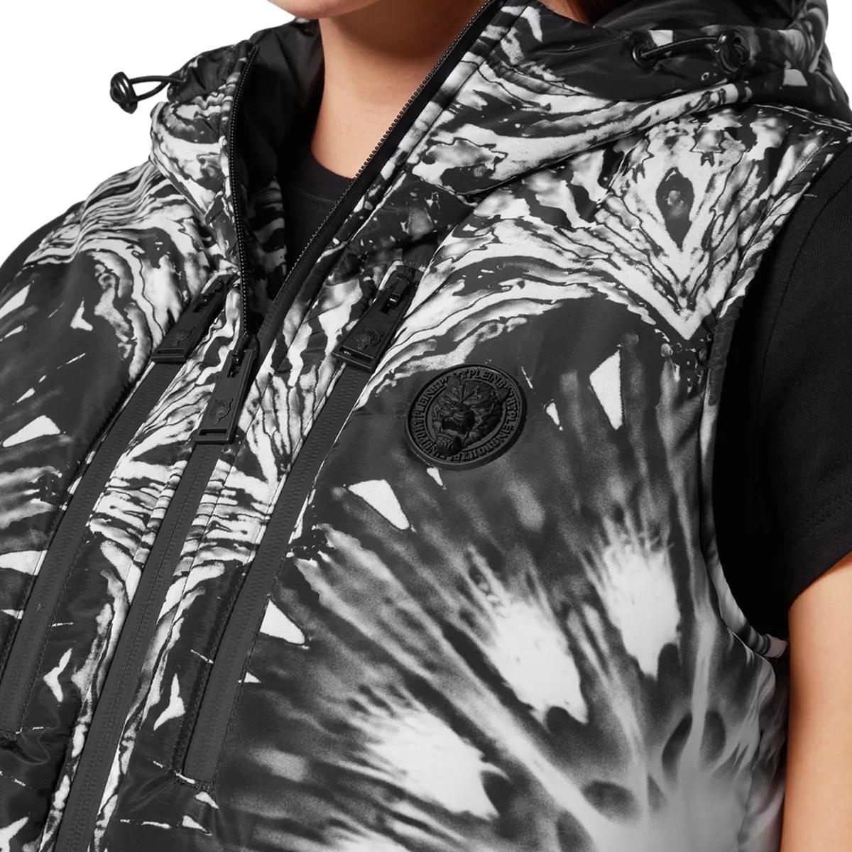 Gepolsterte Weste mit Kapuze, optischer Blumendruck