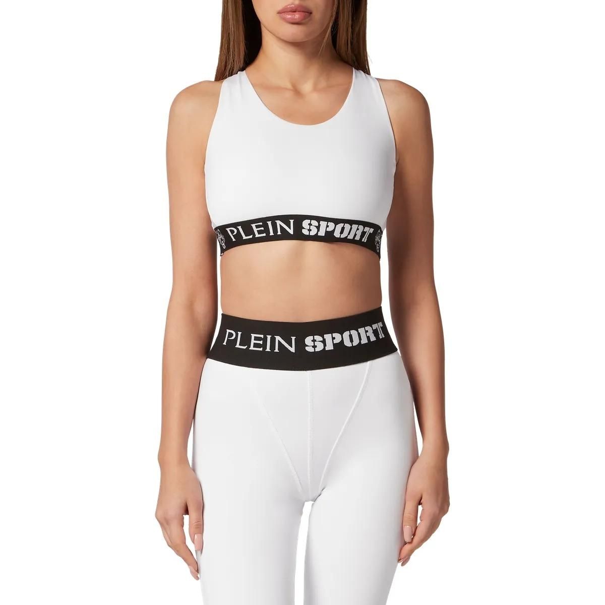 Weißer Sport-BH mit Logo-Band