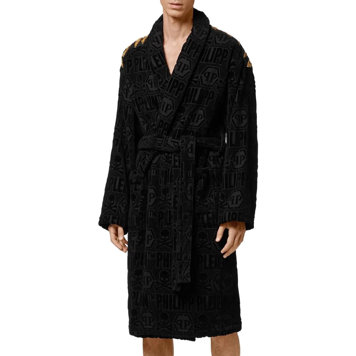 Bademantel aus Baumwollfrottee mit Adlerstickerei