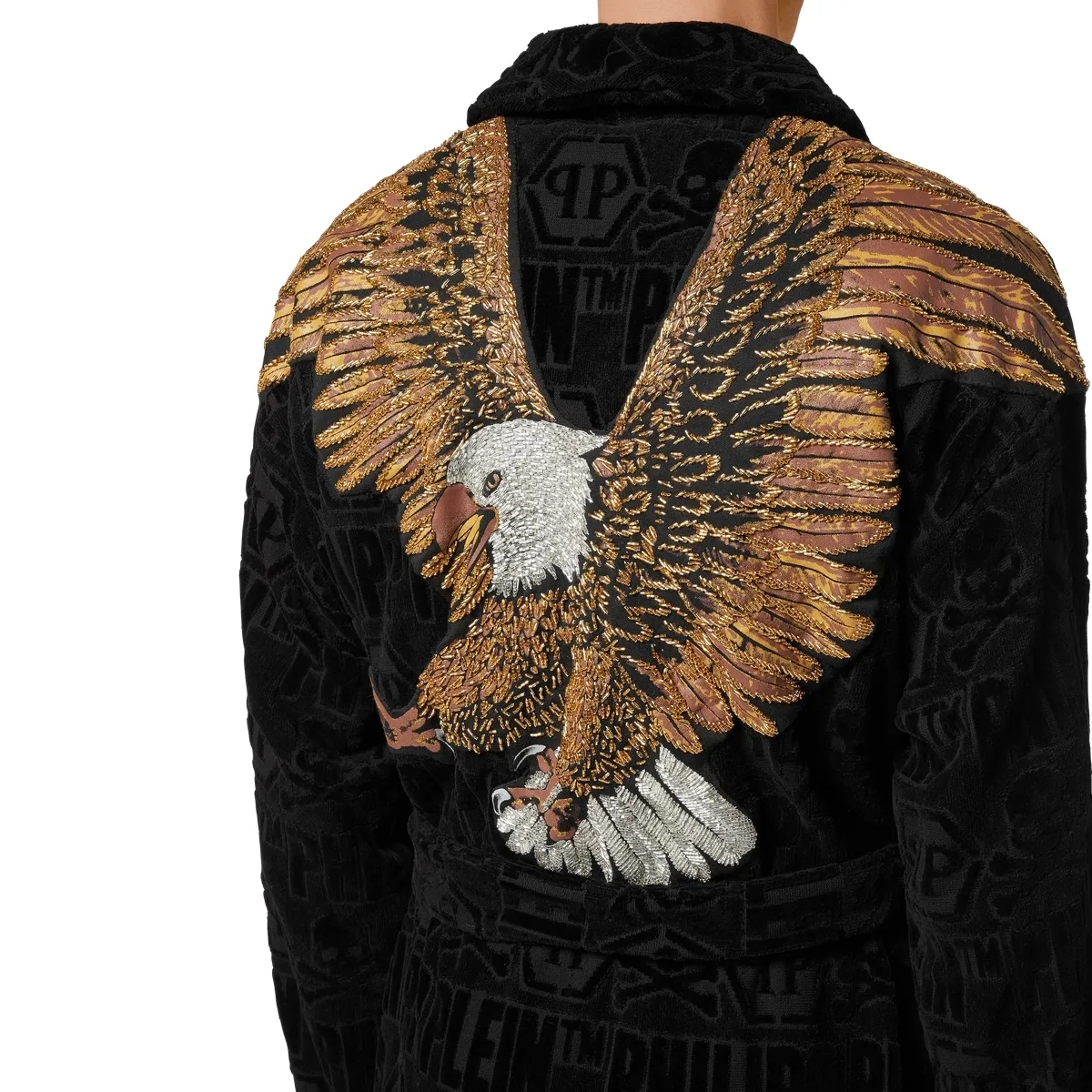 Bademantel aus Baumwollfrottee mit Adlerstickerei