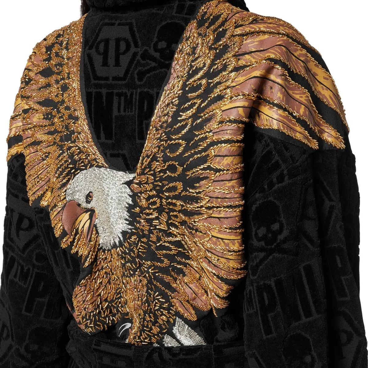 Bademantel aus Baumwollfrottee mit Adlerstickerei