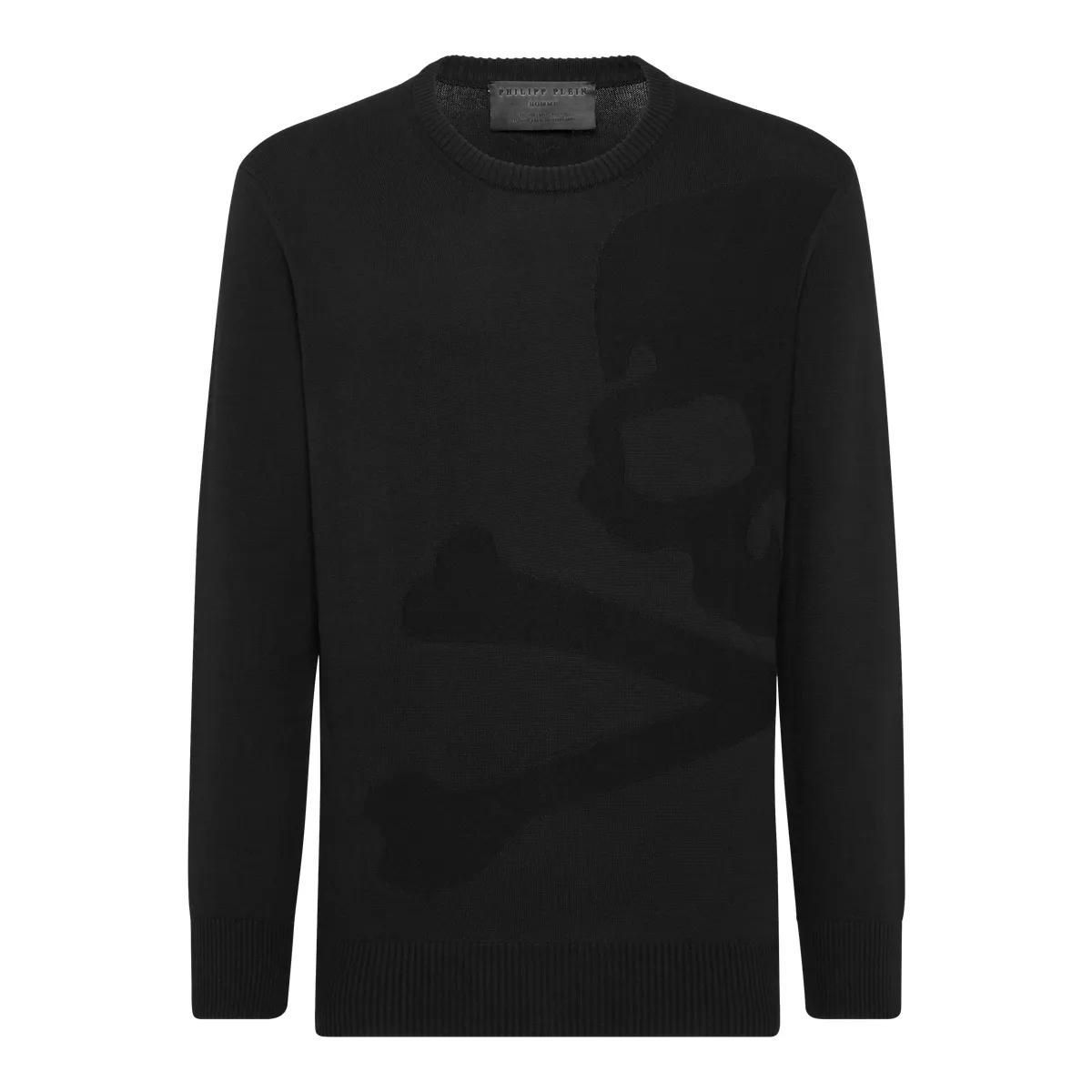 Jacquard Strickpullover mit Totenkopf und Knochen