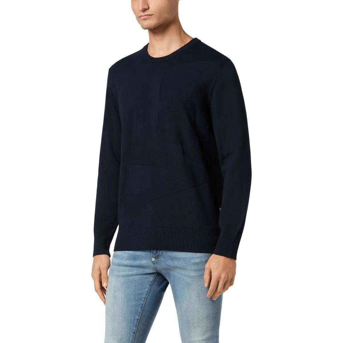 Marineblauer Strickpullover mit Totenkopfmuster