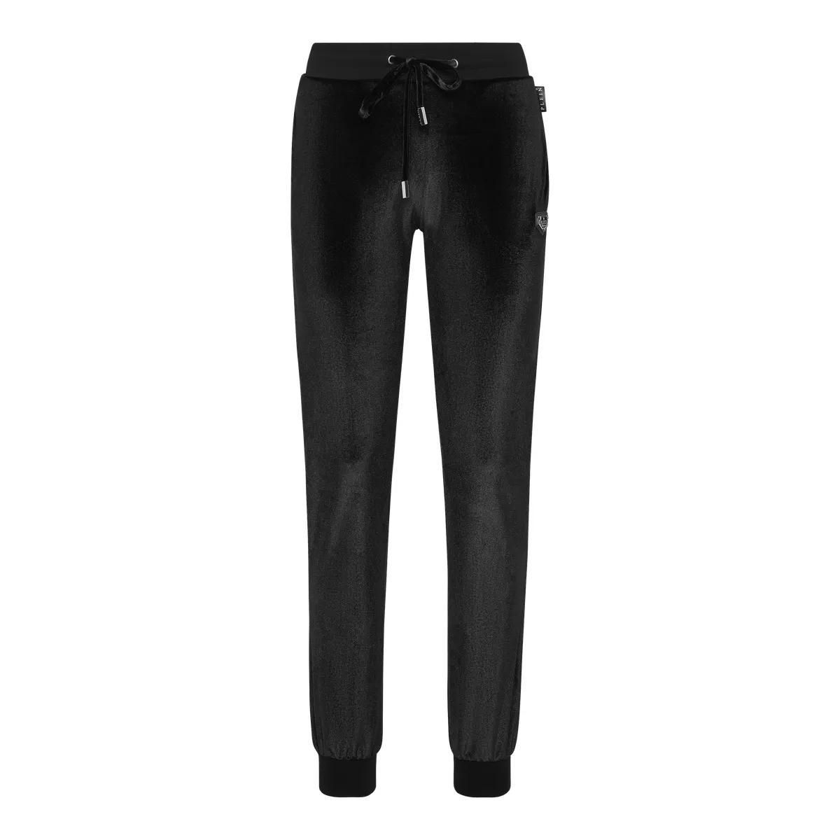 Velours-Jogginghose mit Totenkopf-Detail