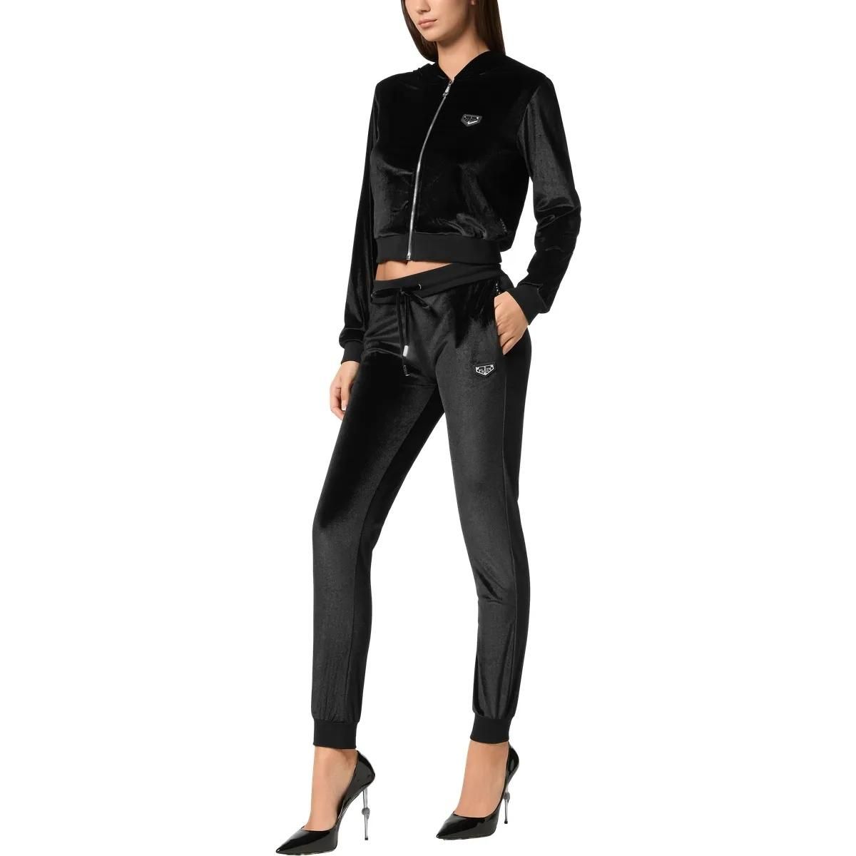 Velours-Jogginghose mit Totenkopf-Detail