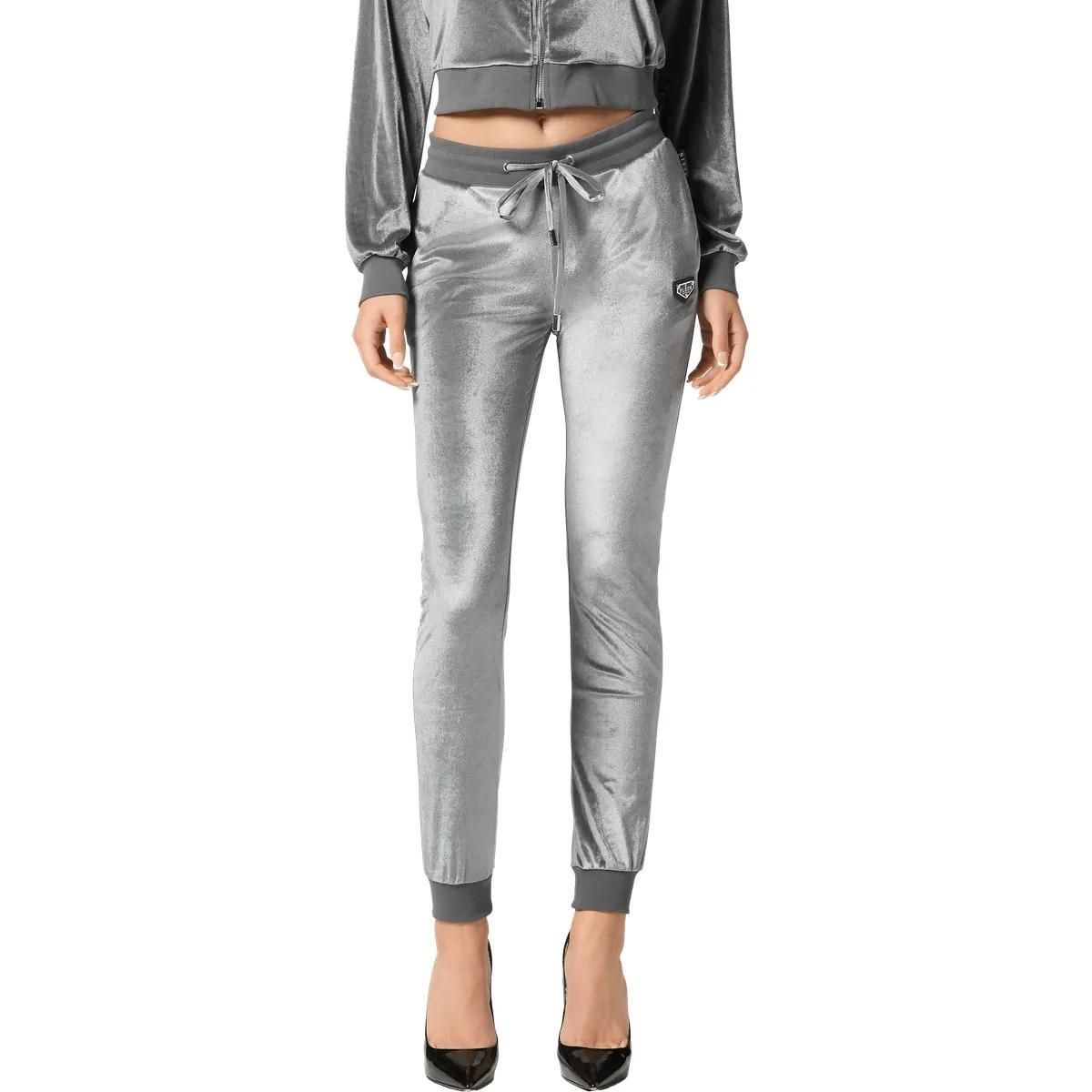 Plüsch-Velours-Jogginghose mit Strass-Schädel