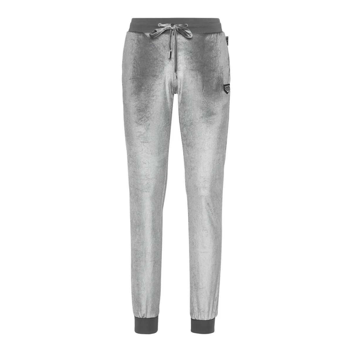 Plüsch-Velours-Jogginghose mit Strass-Schädel