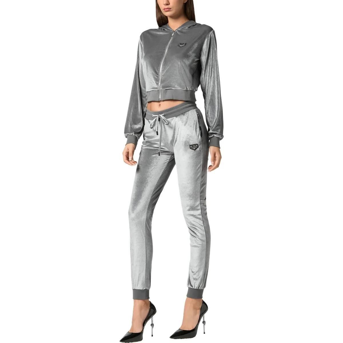 Plüsch-Velours-Jogginghose mit Strass-Schädel