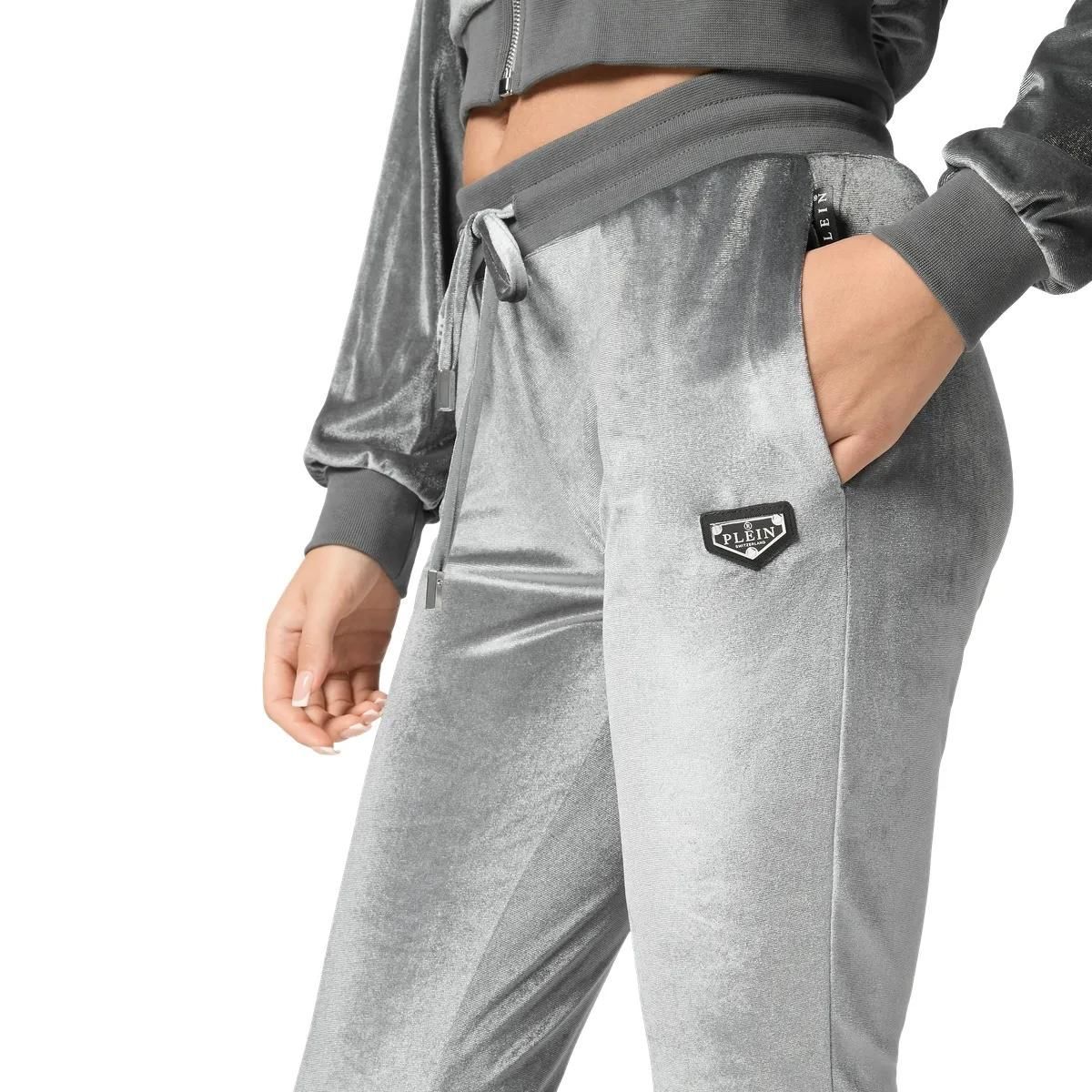 Plüsch-Velours-Jogginghose mit Strass-Schädel