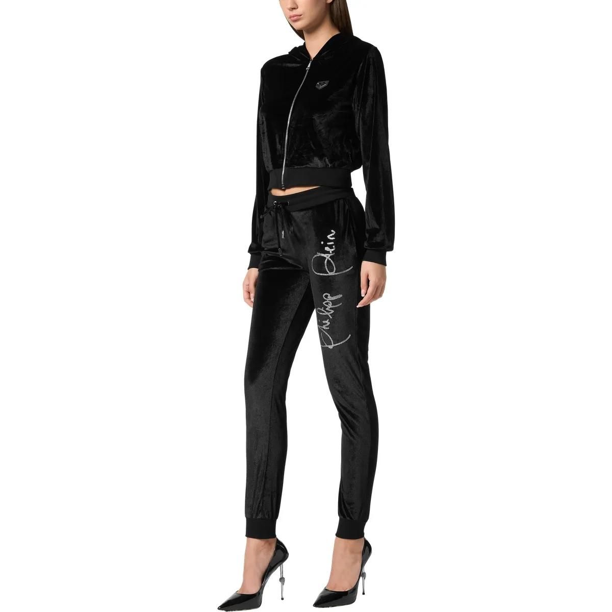 Velours-Jogginghose mit Kristall-Logo
