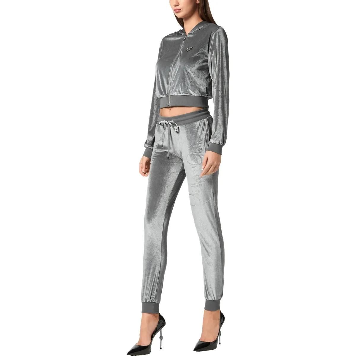 Velours-Jogginghose mit Strass-Logo