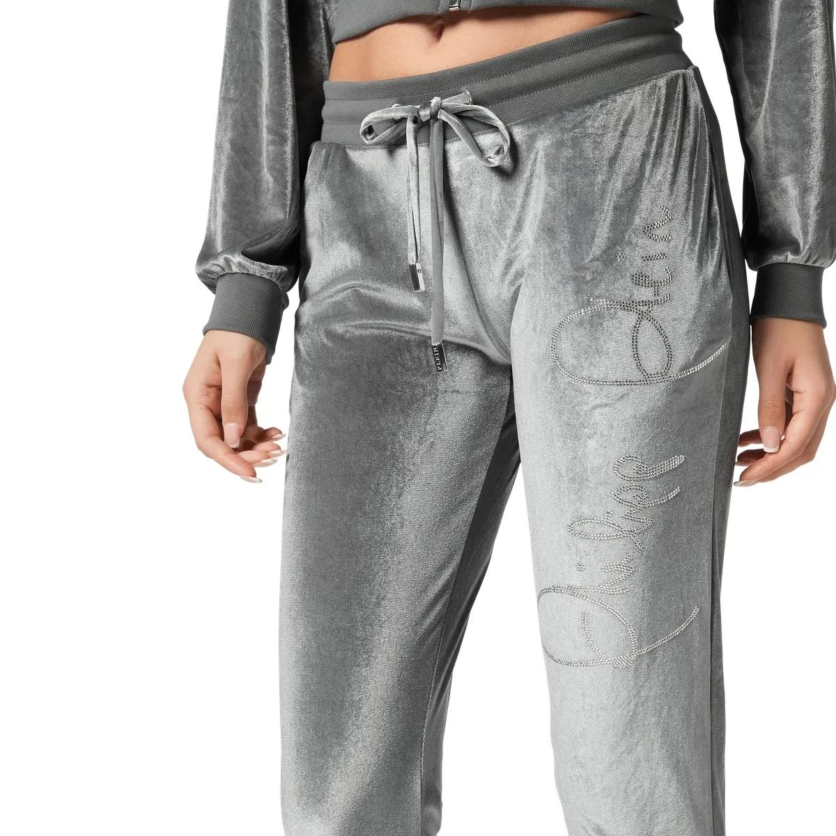 Velours-Jogginghose mit Strass-Logo