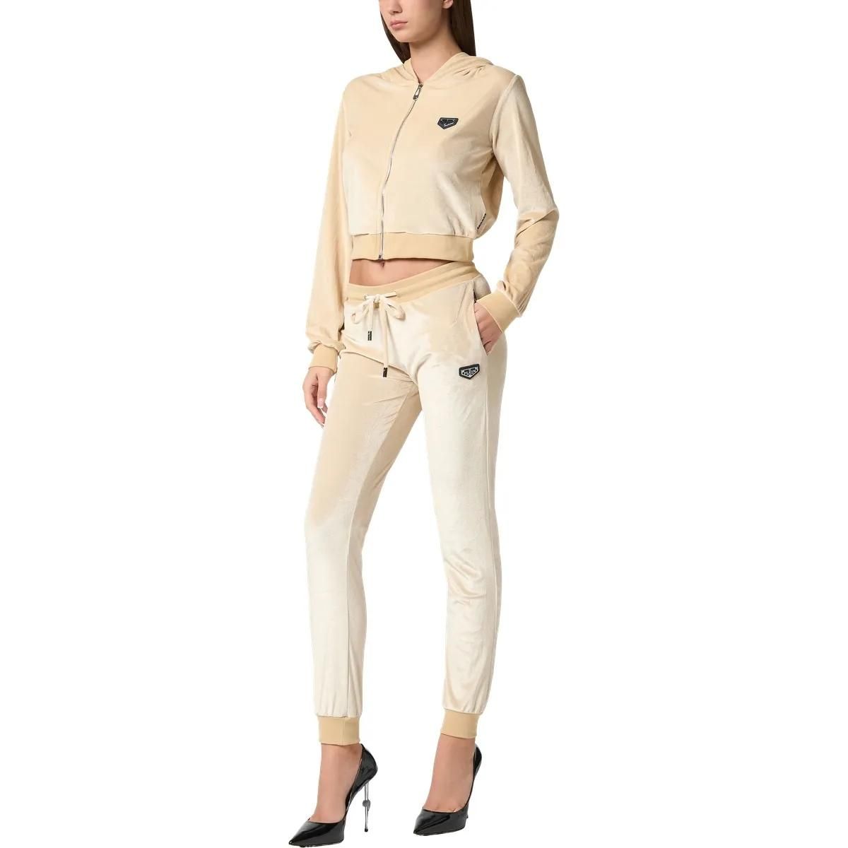 Kurzgeschnittene Velours-Kapuzenjacke mit Reißverschluss