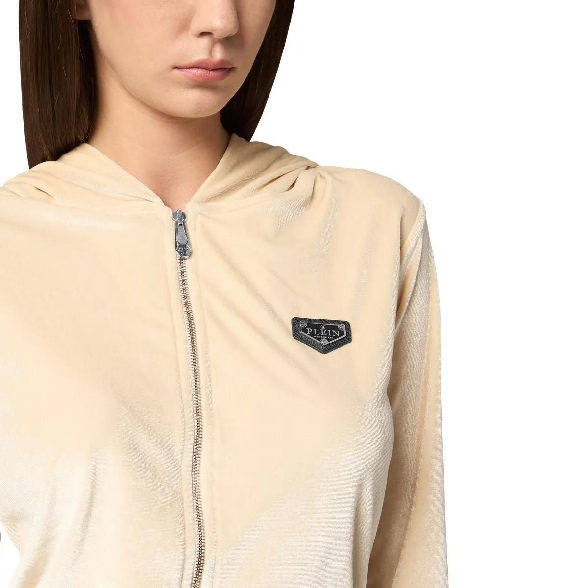 Kurzgeschnittene Velours-Kapuzenjacke mit Reißverschluss