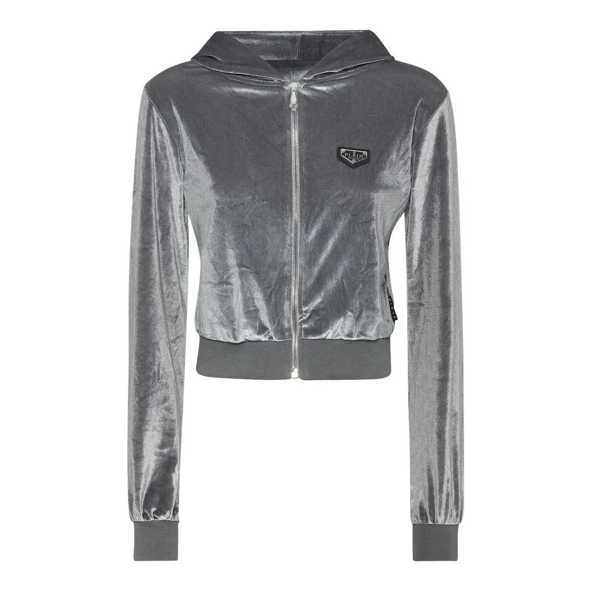 Kurzer Samt-Hoodie mit Logo