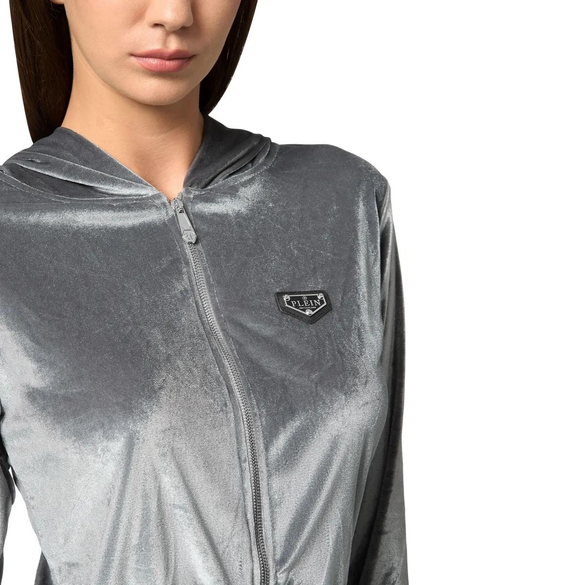 Kurzer Samt-Hoodie mit Logo