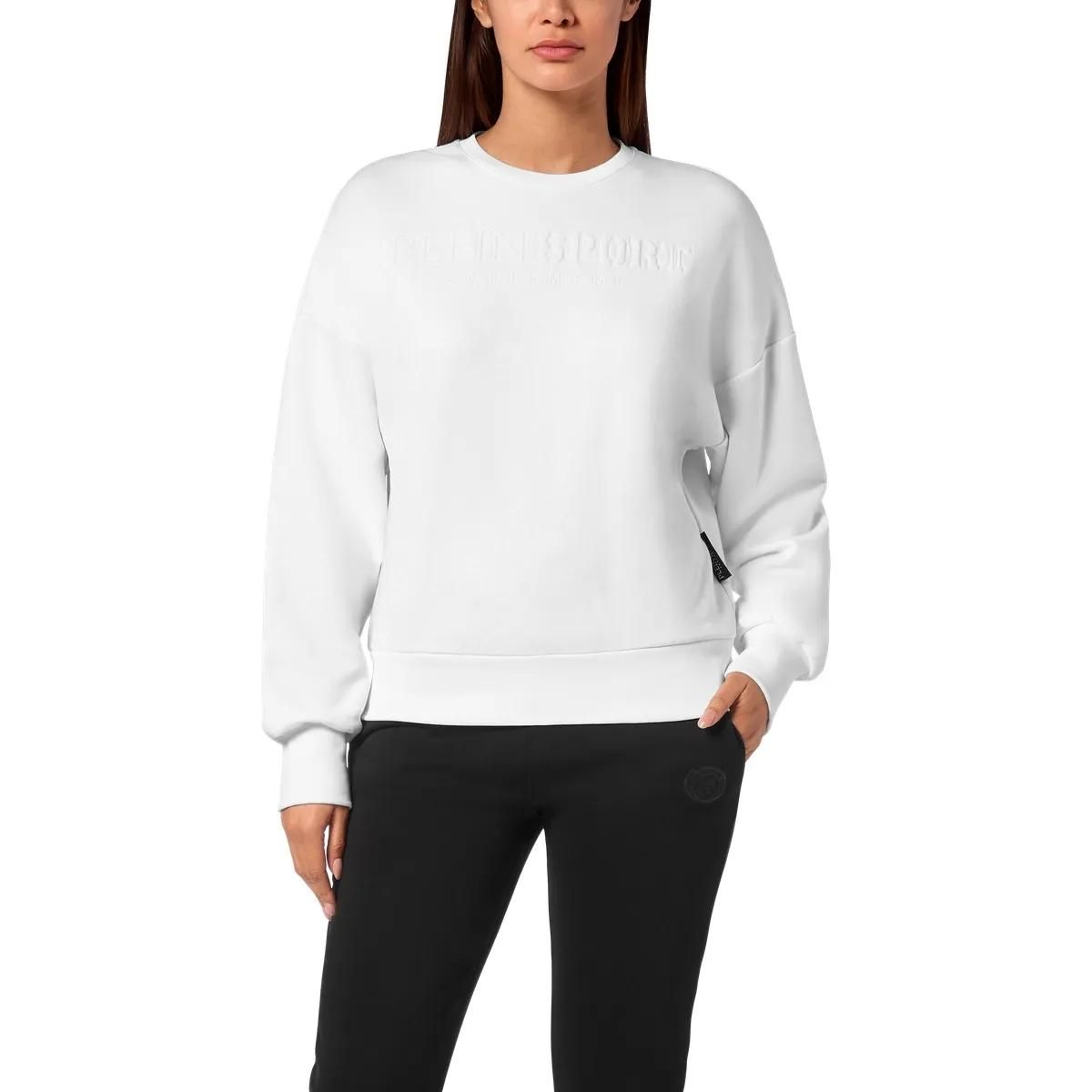 Weißes Baumwollfleece Cropped Sweatshirt