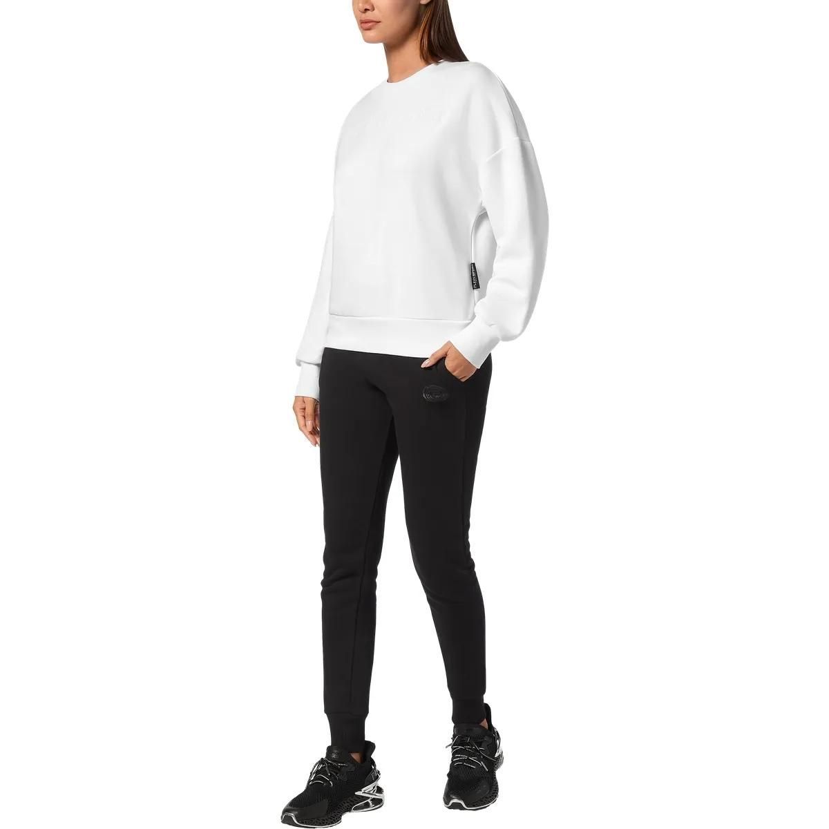 Weißes Baumwollfleece Cropped Sweatshirt